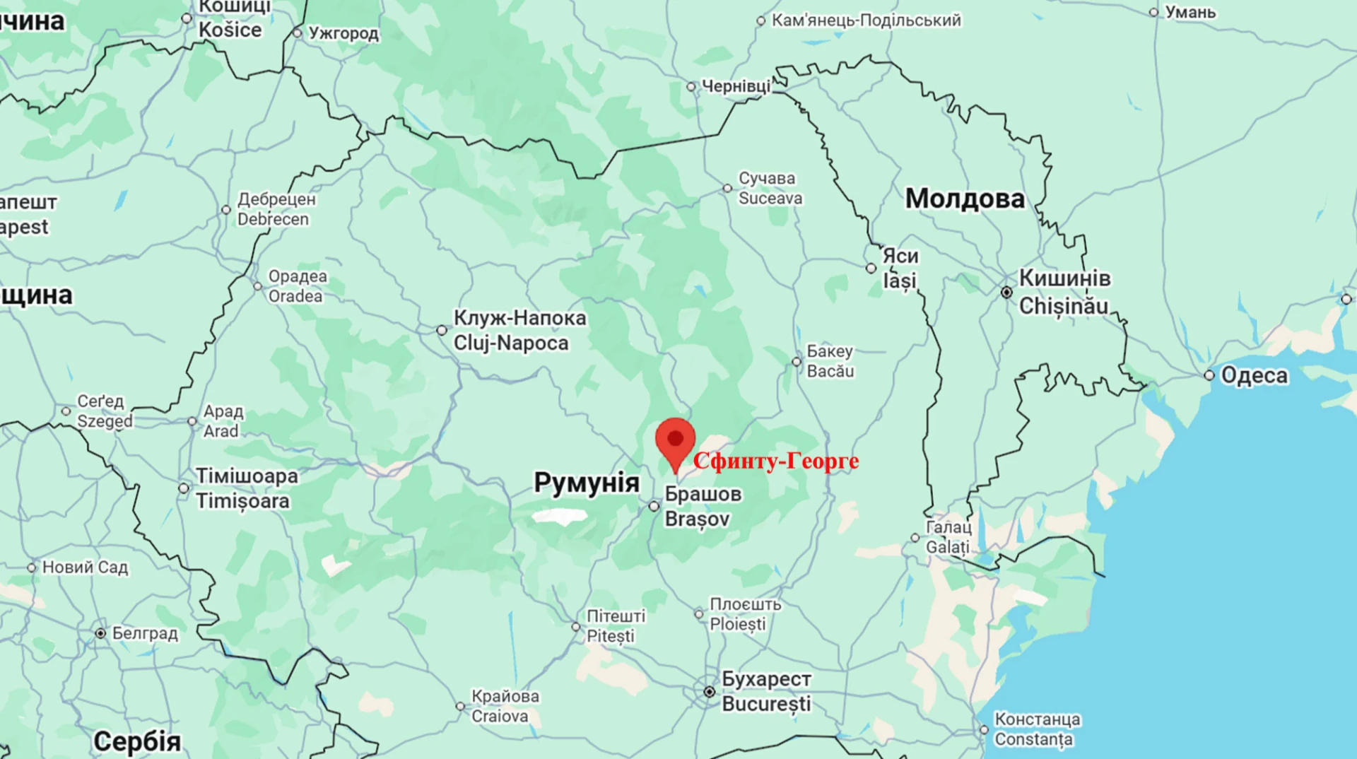 Карта дельти Дунаю з позначенням Сфинту-Георге