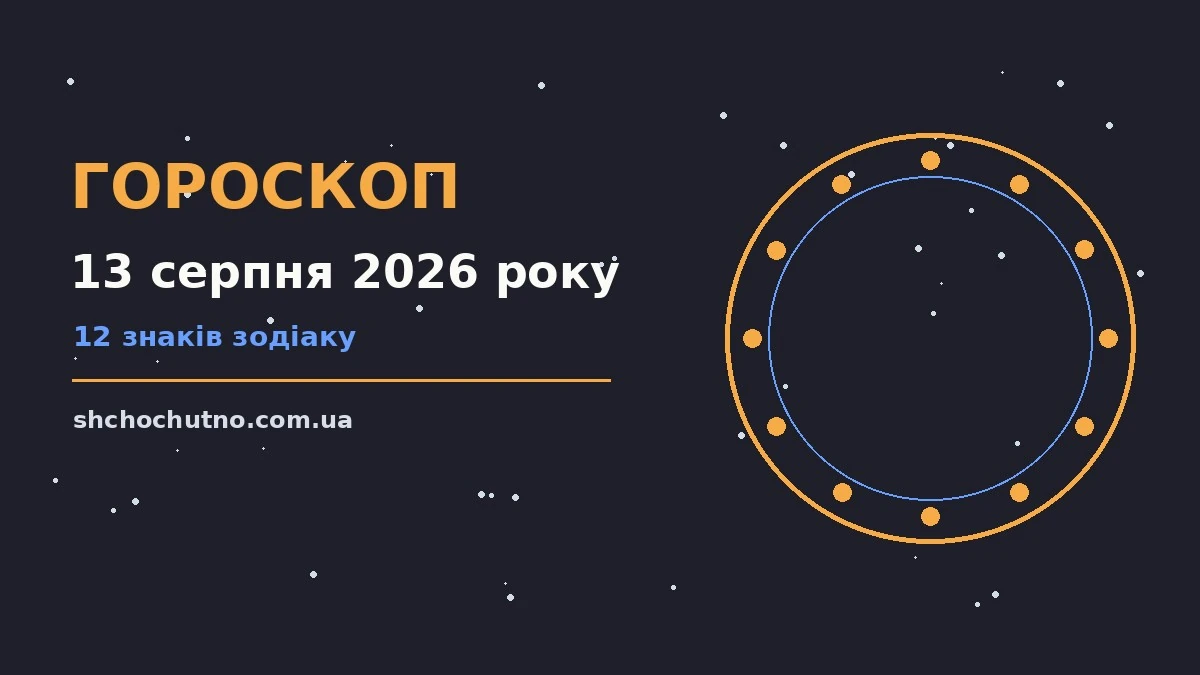 Астрологічний гороскоп на четвер 13 серпня 2026 року з символами знаків Зодіаку та записником для планів
